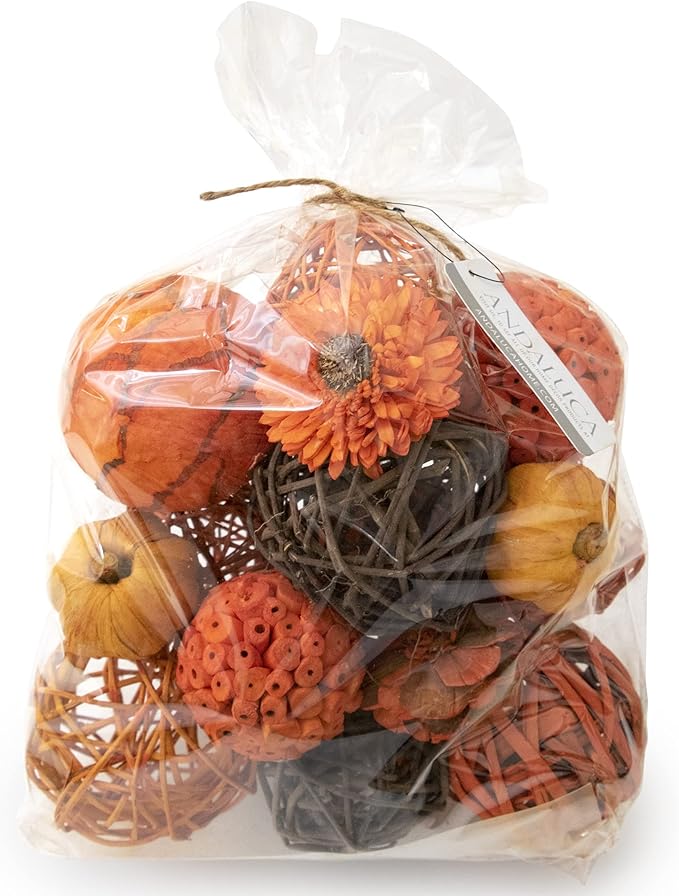Orange Decorative Vase Filler Bag with Mini Pumpkins, Orbs, Balls &#x26; Flowers Bowl Filler Decor (Pumpkin Orange)