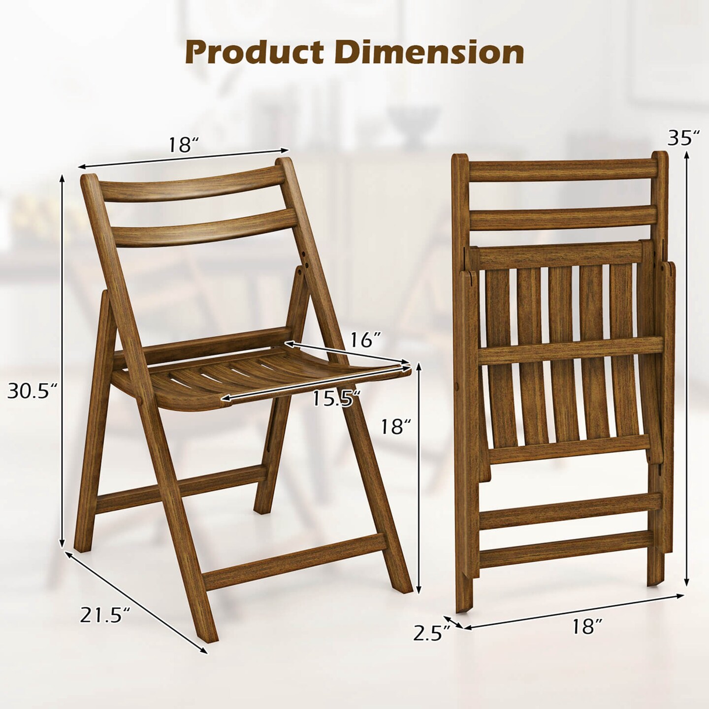 Costway Folding Dining Chair Set of 2/4 with Rubber Wood Frame Slatted Seat Curved Backrest