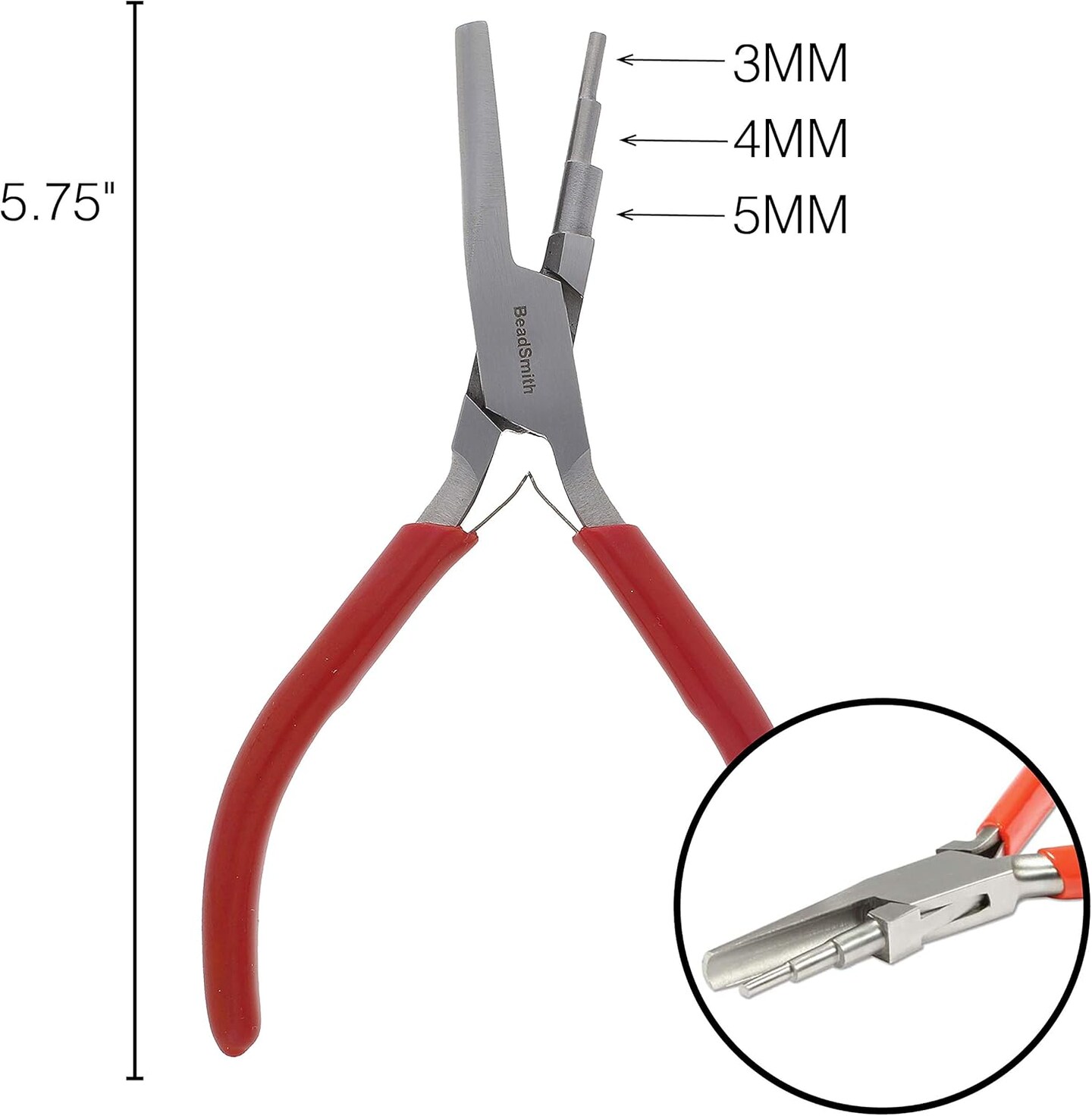 The Beadsmith 3-Step Round/Concave (Hollow) Pliers &#x2013; Creates 3-4-5mm Loops &#x2013; Wire Looping and Wire Bending Plier &#x2013; 6 inches &#x2013; Steel Head &#x26; Double Leaf Springs &#x2013; Tool for Jewelry Making