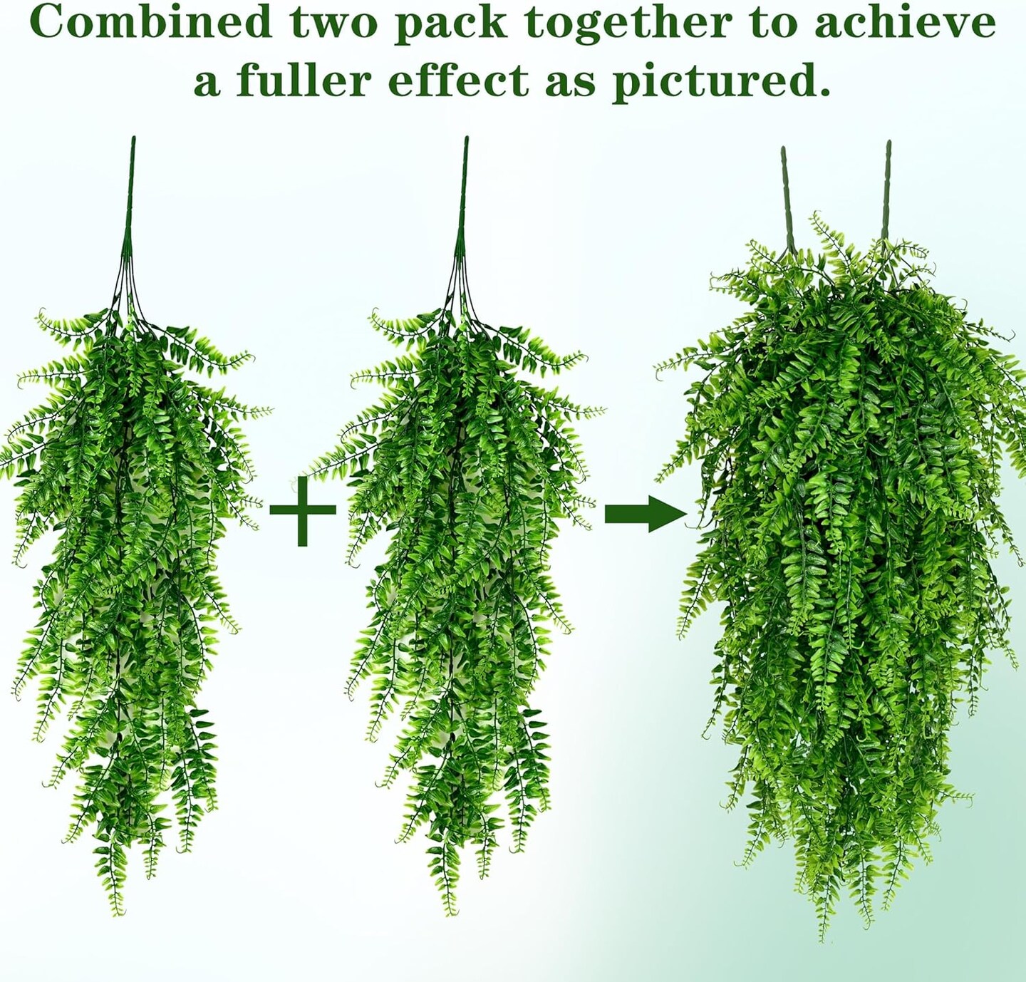 4Pcs Fake Hanging Plants Artificial Ferns for Outdoors (Green) 16.5"D x 2.36"W x 4.53"H