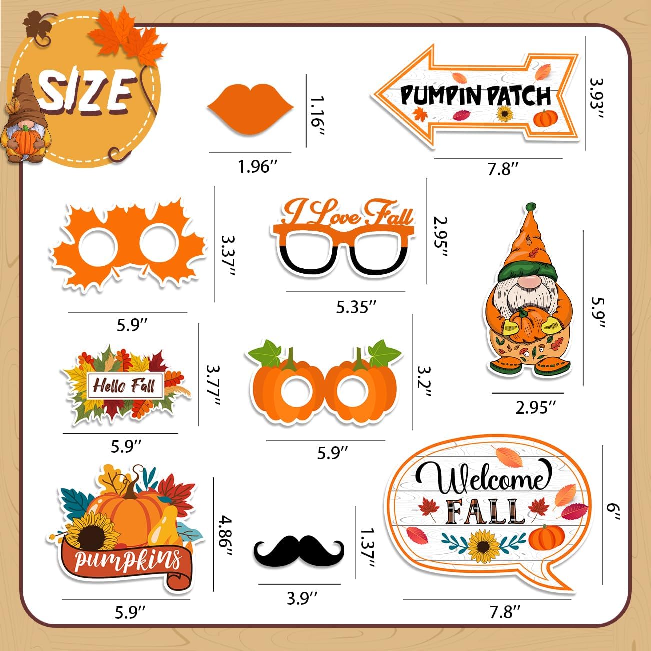 Fall Decor Happy Fall Gnomes Pumpkin Photo Booth Frame and Props