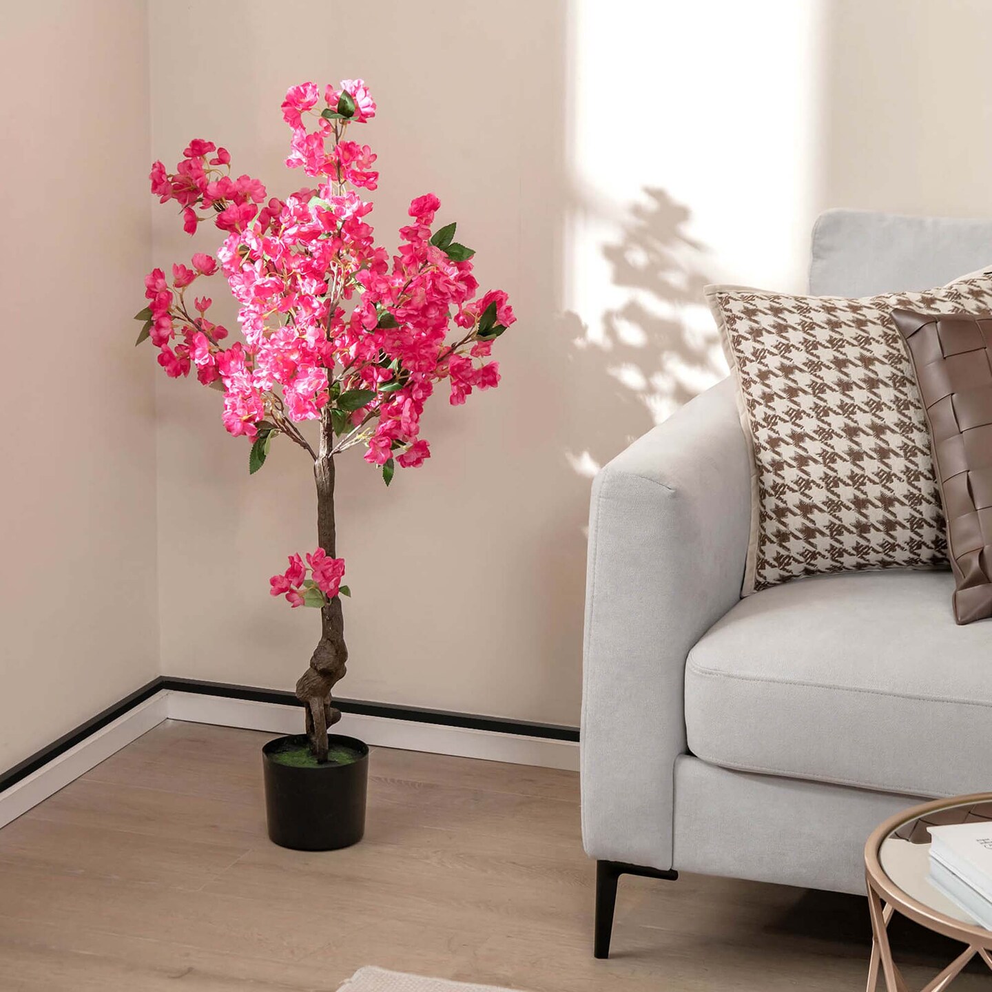 Costway 1/2 Pack 42&#x22; Artificial Plum Blossom Tree with 92 Flowers &#x26; Realistic Trunk Indoor