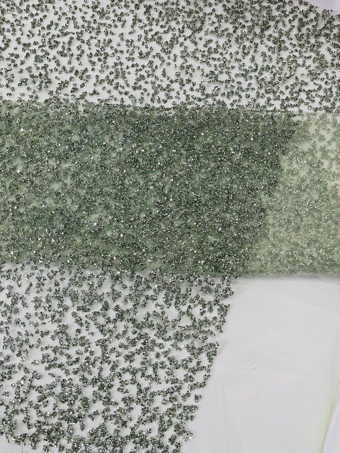 1 Yard Glitter Rhinestone Mesh Fabric Sparkly Sheer Material for Costumes, Gowns & Decor