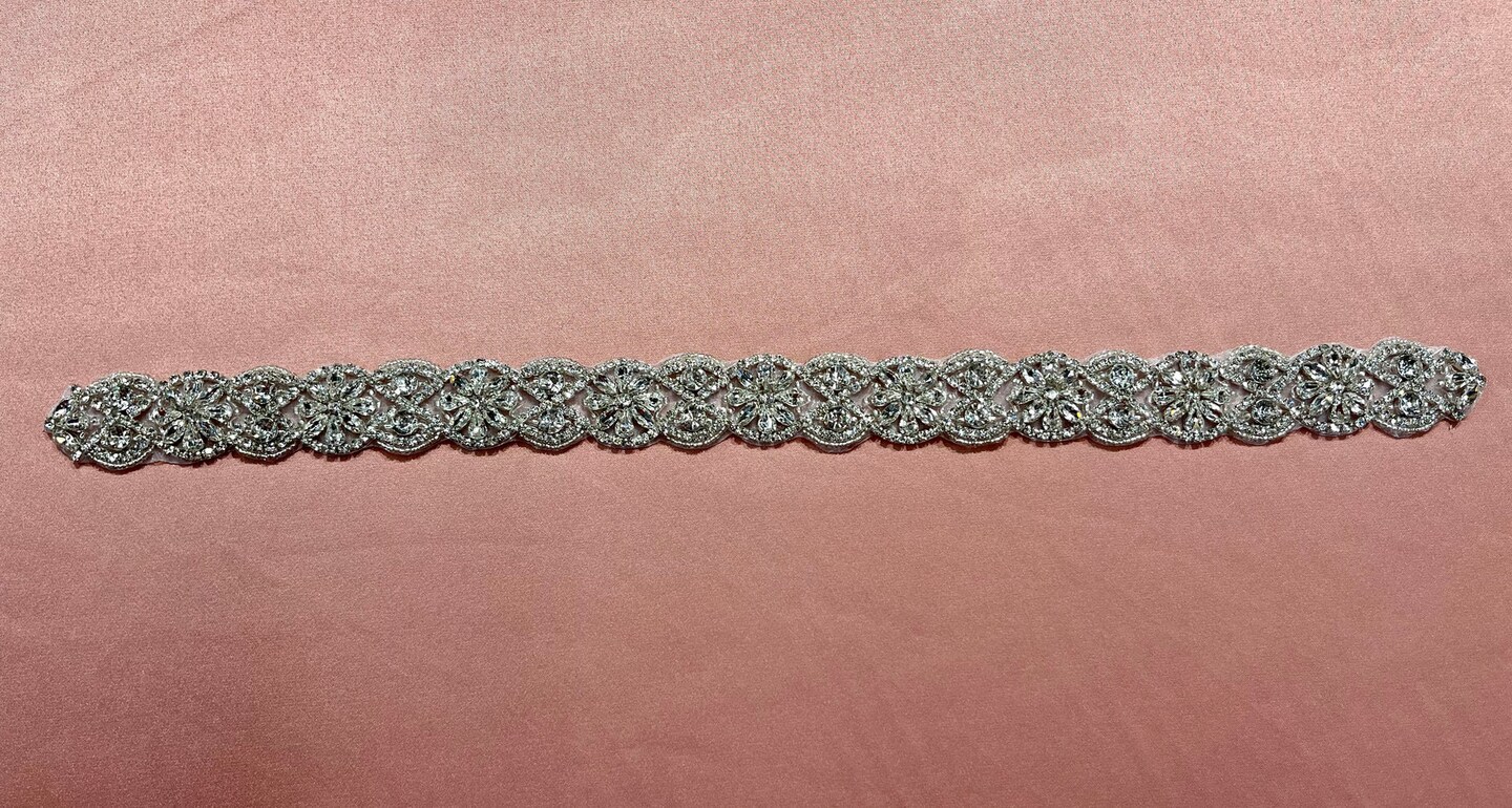 Crystal Floral Bridal Rhinestone Sash Applique 18.75&#x22; x 1.25&#x22; Each