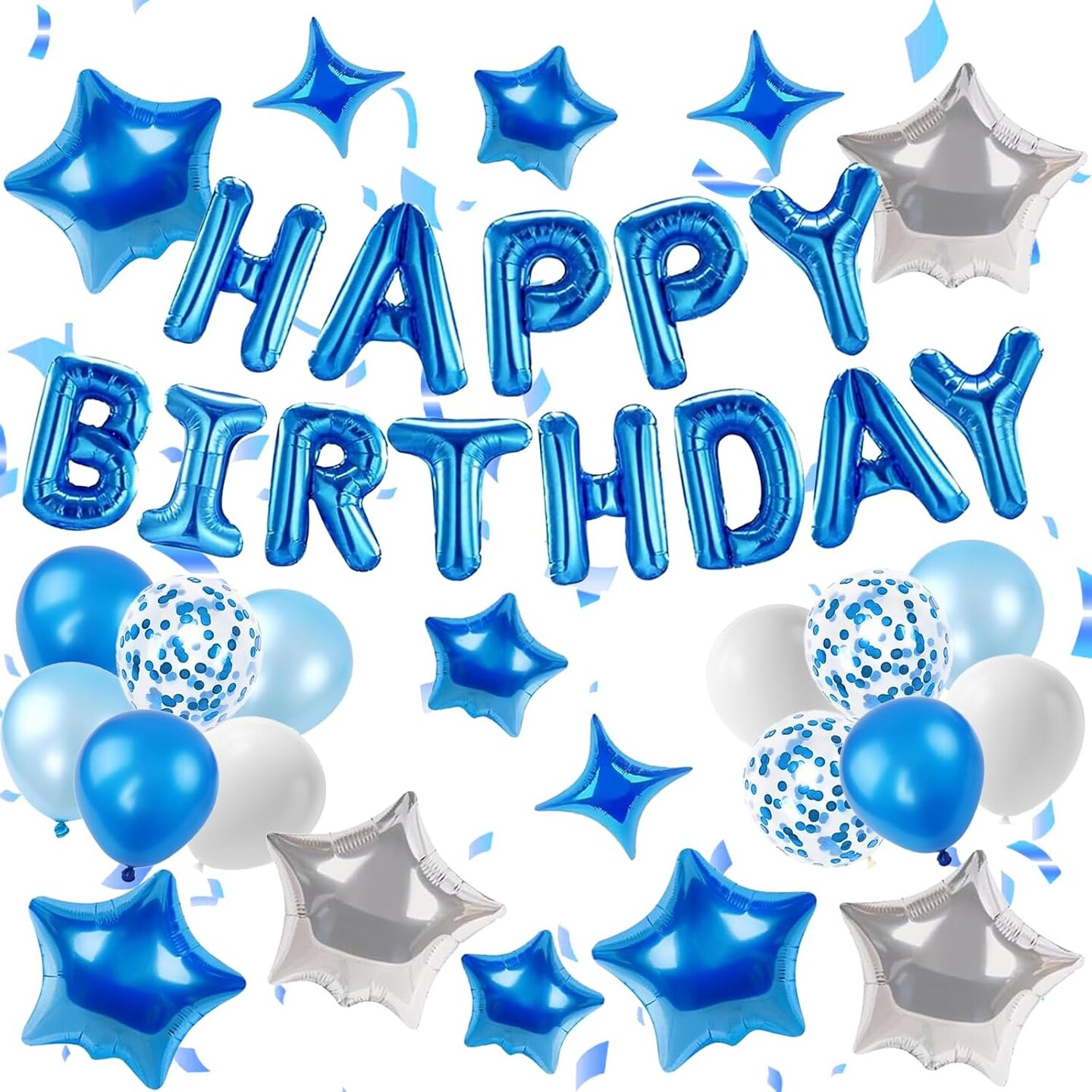 16 Inch Mylar Foil Letters, 12 Inch Blue and White Balloons with Star Balloons