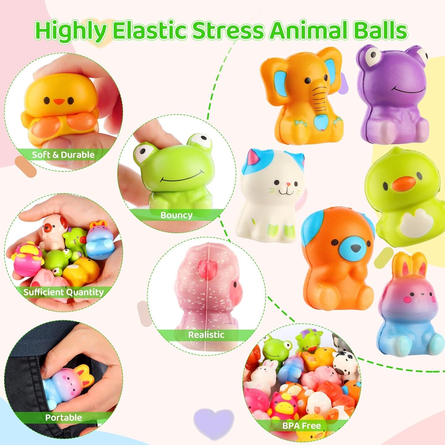 48Pcs Animal Squishy Toys Stress Balls