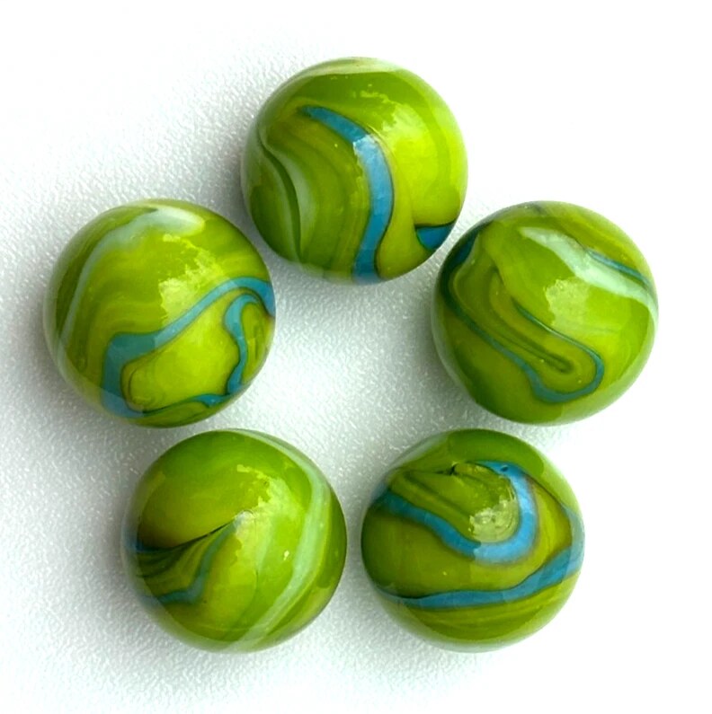 Lot of 5 MERMAID Troll Green/Blue Glass Marbles 25mm (1 inch) SHOOTER Taw
