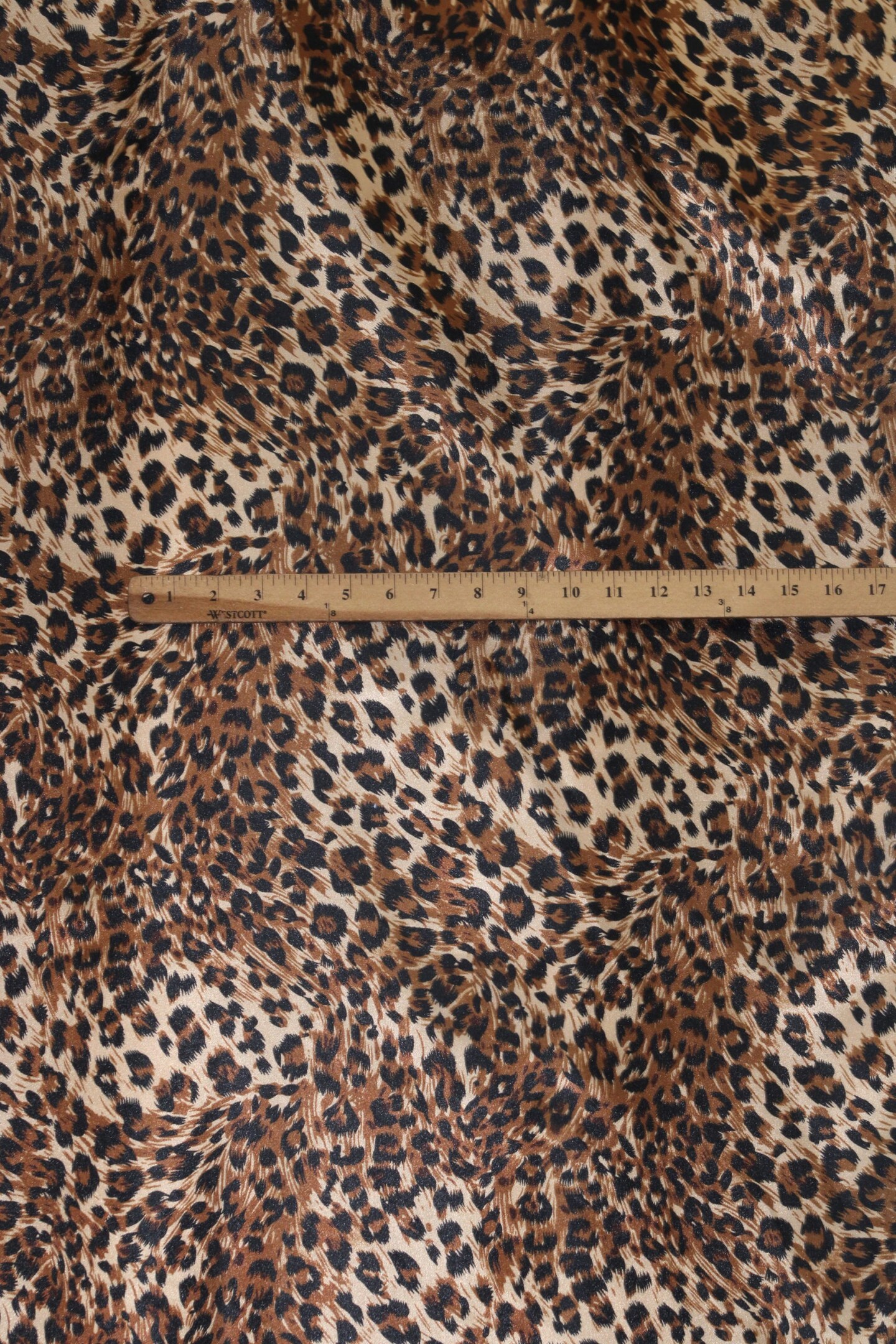 1 Yard Cheetah Print Satin Fabric Brown Small Pattern Lightweight Shiny Polyester 59/60 Inch Width
