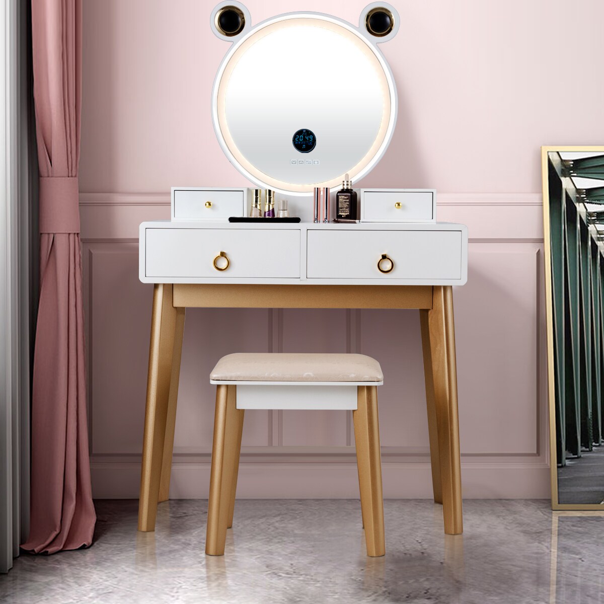 Costway Vanity Dressing Table Set Touch Screen Dimming Mirror