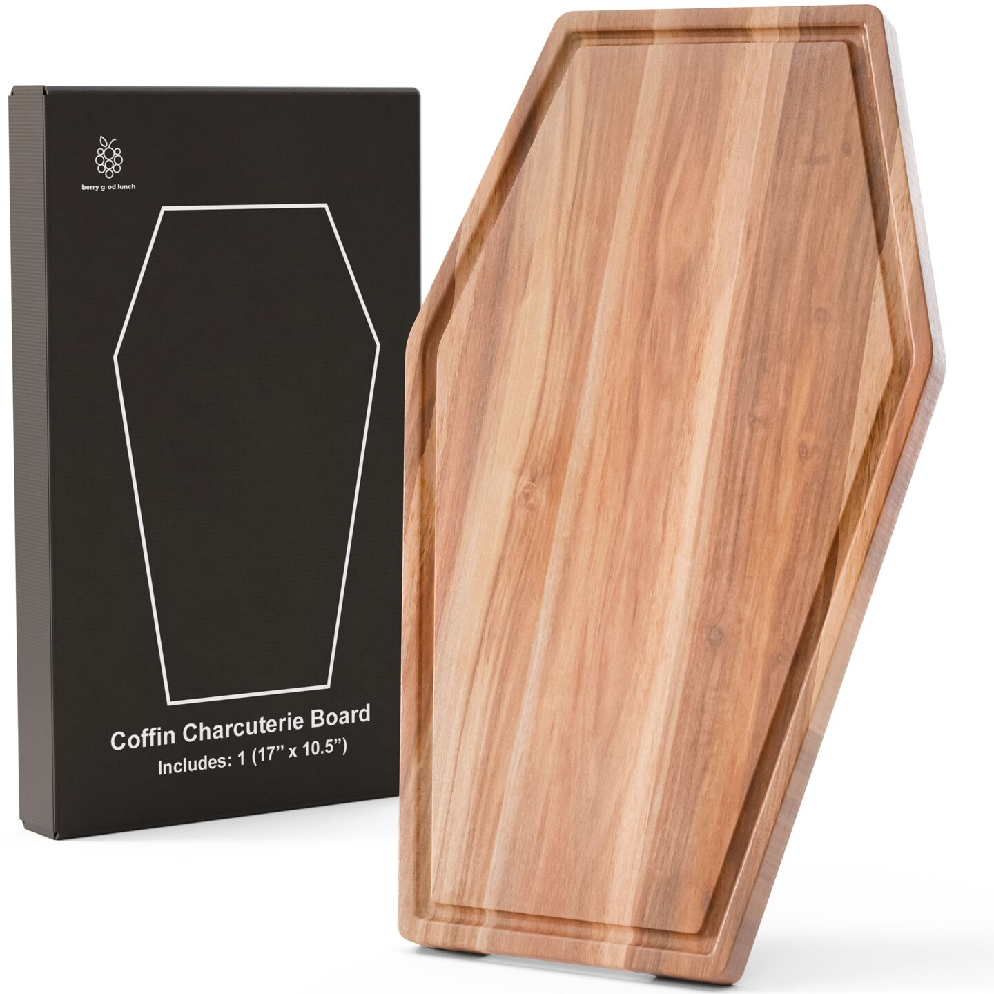 Large Coffin Charcuterie Board - Gothic Acacia Wood Coffin Shaped Cutting Board 17x10.5inch, Halloween Wooden Serving Tray, Goth Platter, Spooky Decor Gifts