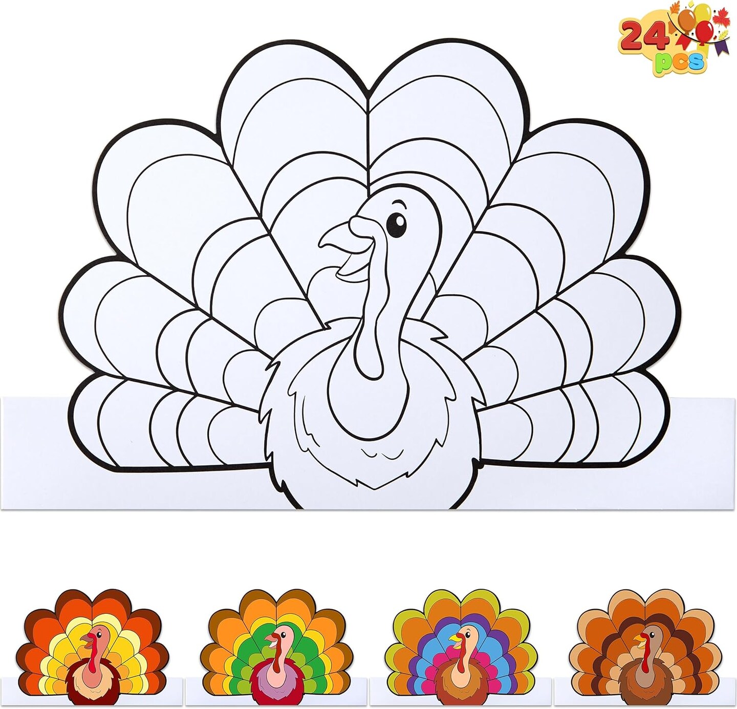 24 Pcs Thanksgiving Coloring Headbands