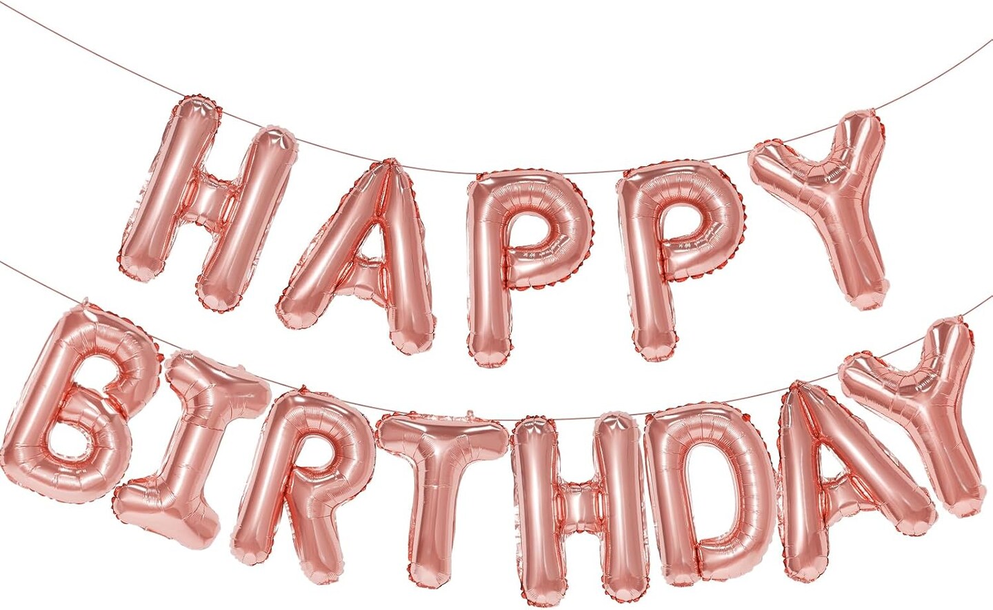Rose Gold Happy Birthday Balloon Banner – 16 Inch Foil Mylar Letters, Reusable Birthday Sign, Party Decorations for Women and Girls (Rosegold)