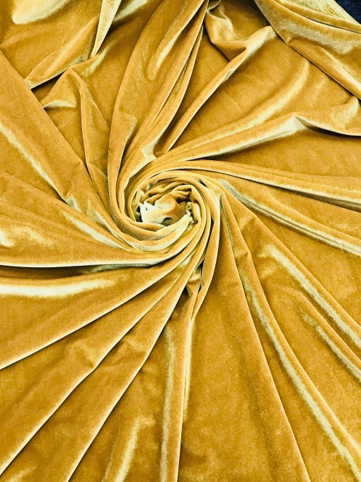 1 Yard Mustard Gold Stretch Velvet Fabric with Soft Draping and Rich Sheen 58/60 Inch Width