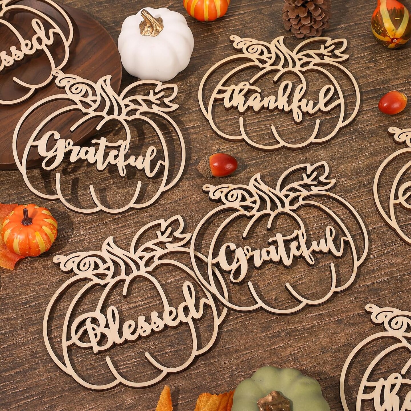 24Pcs Thanksgiving Cutout Wood Sign Wooden Plate Decor