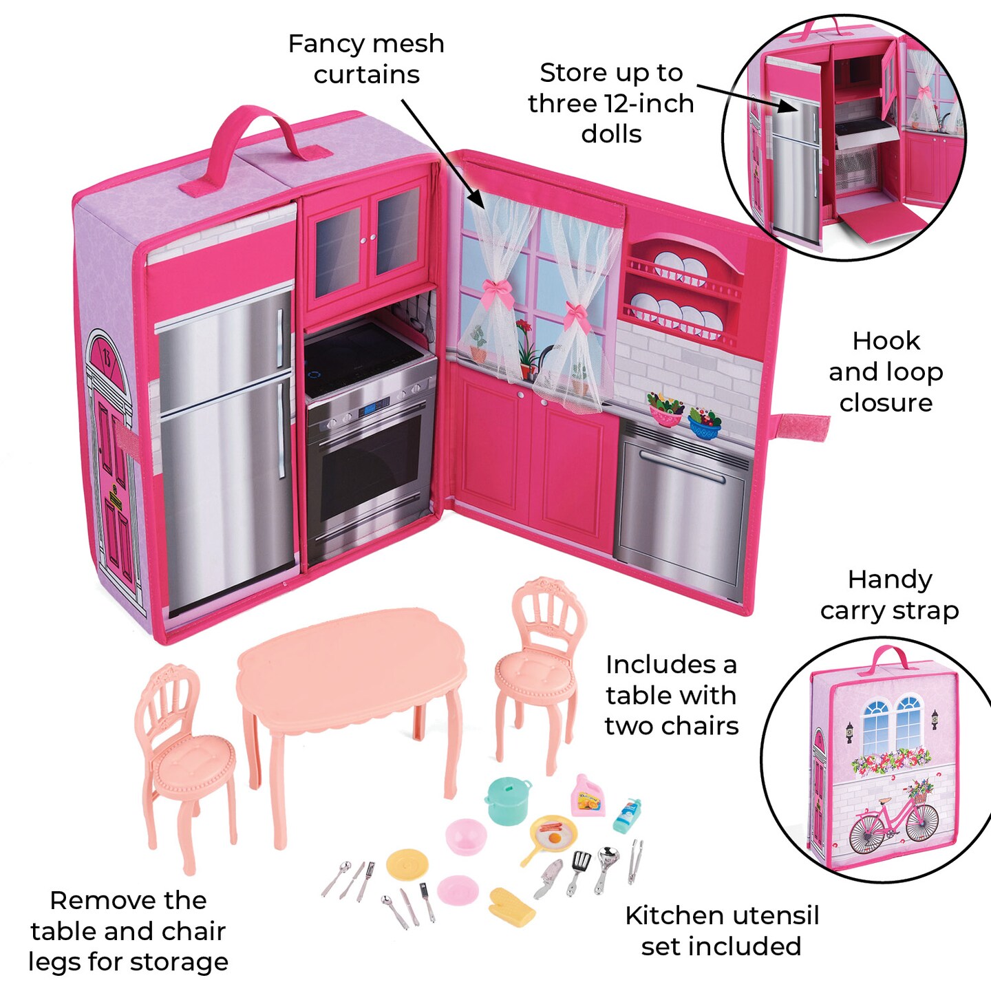 Badger Basket Home & Go Doll Kitchen with Storage for 12-inch Dolls