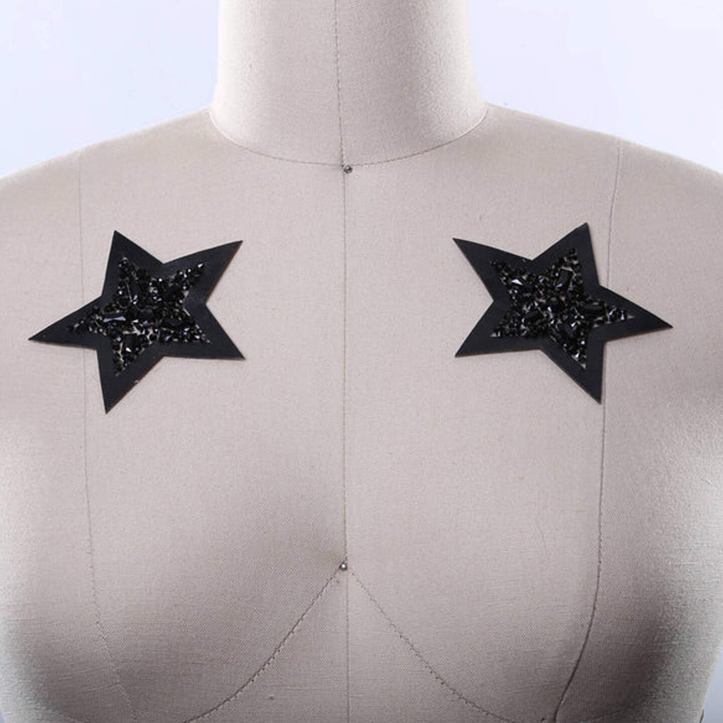 3.5" Black Star with Faux Leather Beaded Iron On Applique Large Patch
