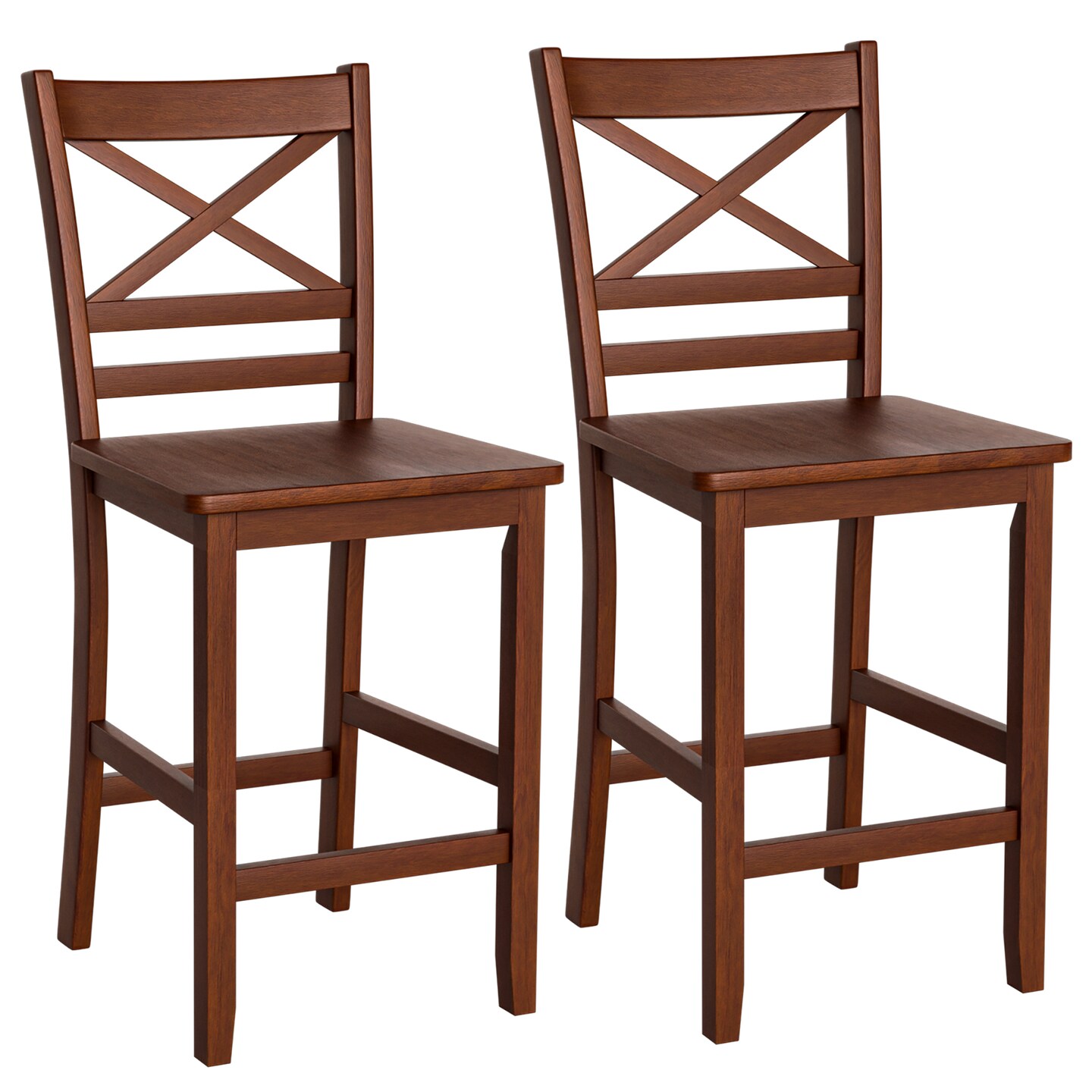 Costway Set of 2/4 Bar Stools 24'' Counter Height Chairs w/ Rubber Wood Legs Walnut