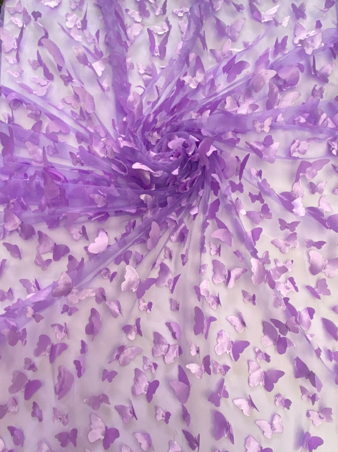 1 Yard Lilac 3D Butterfly Stretch Mesh Delicate Satin Appliqu&#xE9; Fabric for Dresses &#x26; Fantasy Costumes 54 Inch Wide