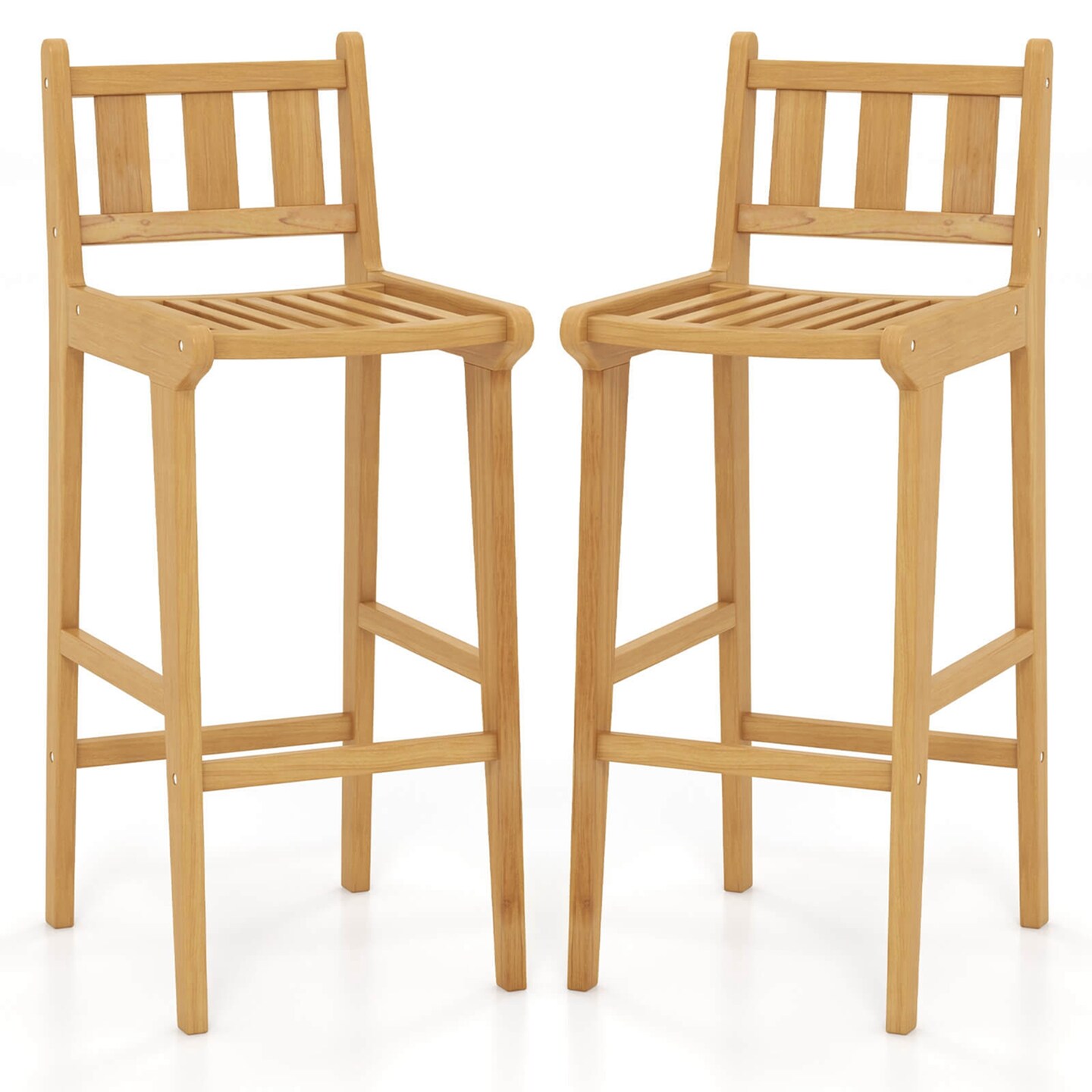 Costway 1/2/4 PCS 30" Teak Wood Bar Stool with Footrest & Backrest Wooden Bar Height Chair