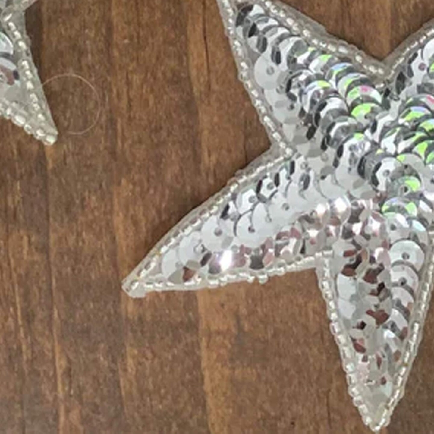 5 X-Small 1.25" Silver Sequin Beaded Star Iron On Patch for Hats Clothes Bags Crafts