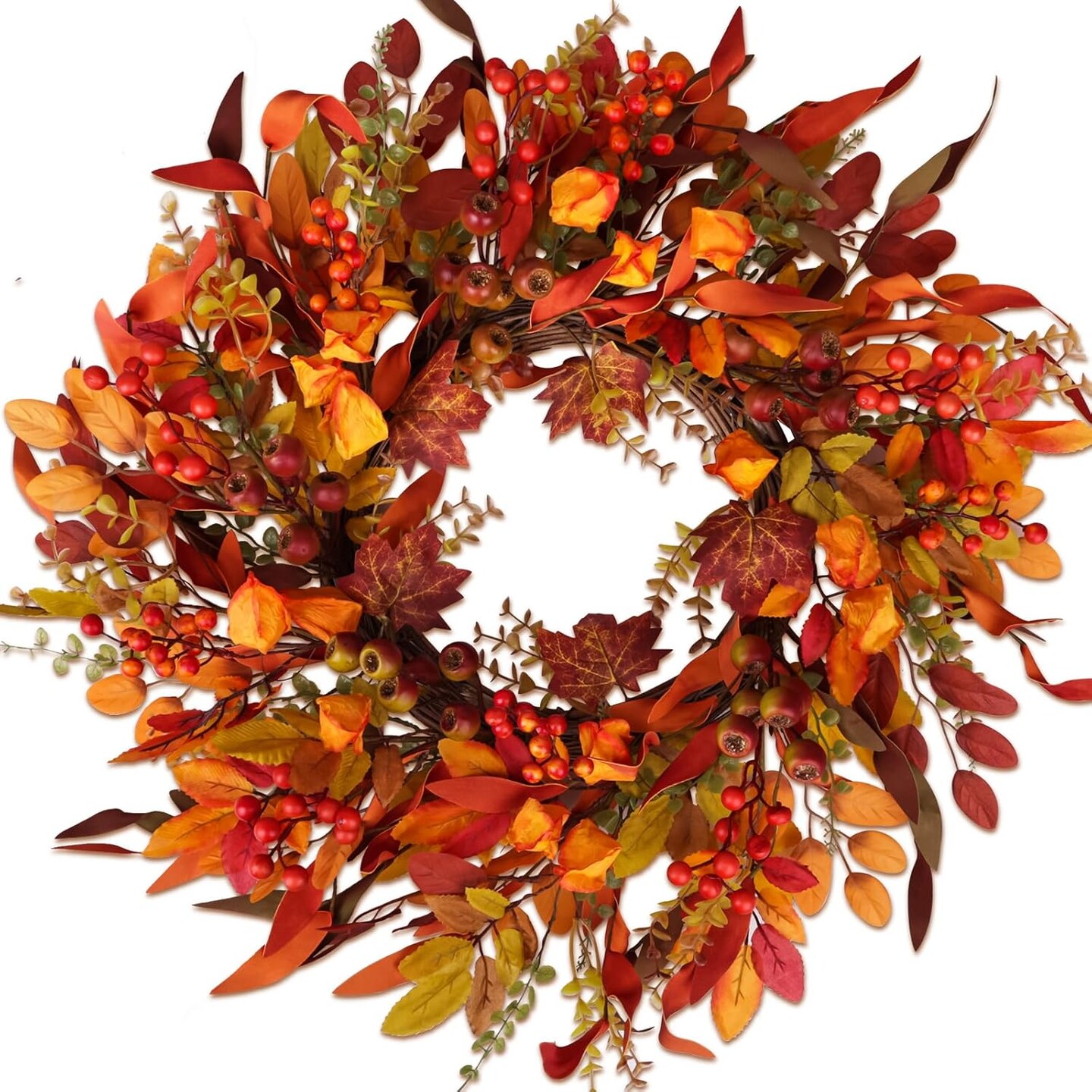 24&#x22; Berry Branches Fall Wreath with Colorful Mixed Leaves