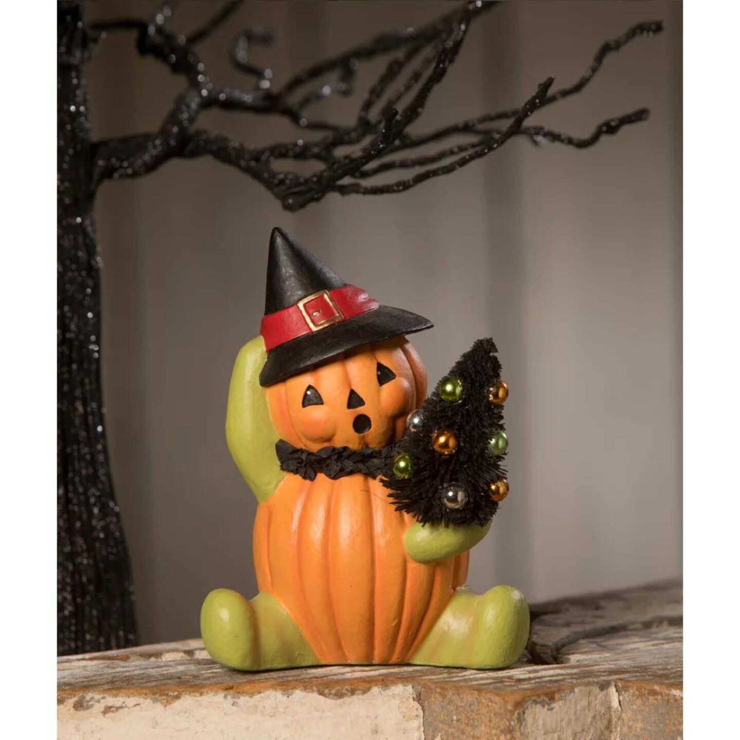 Bethany Lowe Seated Pumpkin Head Witch Bottle Brush Tree - Thumbnail 3