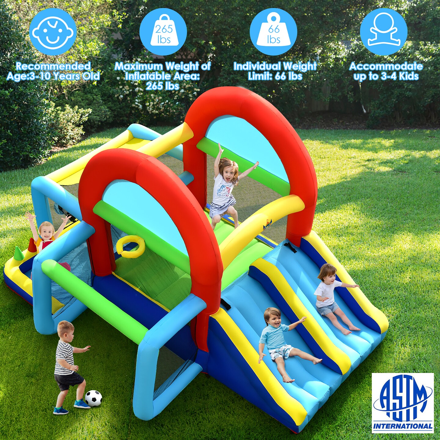 Costway Inflatable Bounce House Kids Bouncy Jumping Castle w/ Dual Slides &#x26; 480W Blower