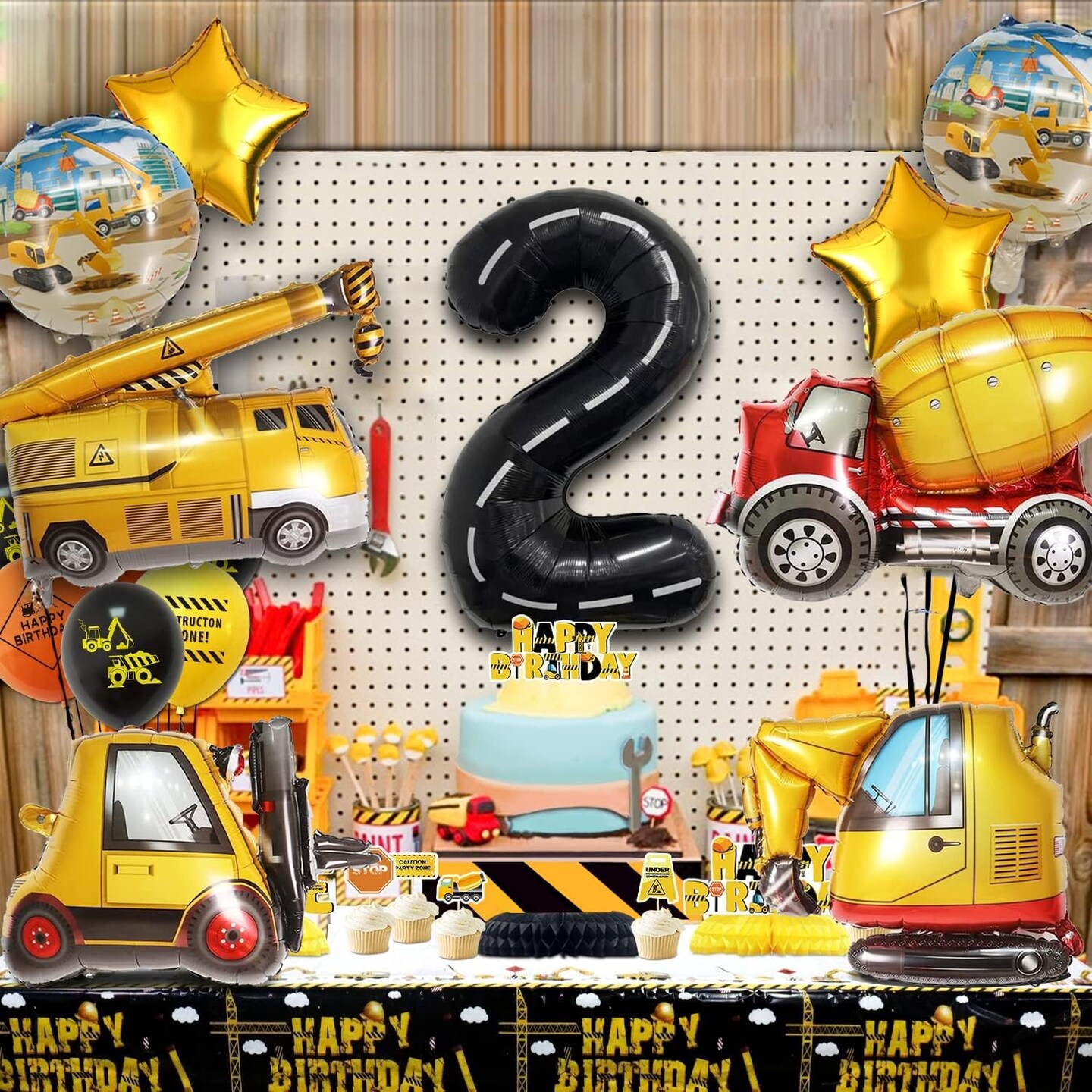Construction Truck Balloons Party Supplies for Boys 2nd Birthday