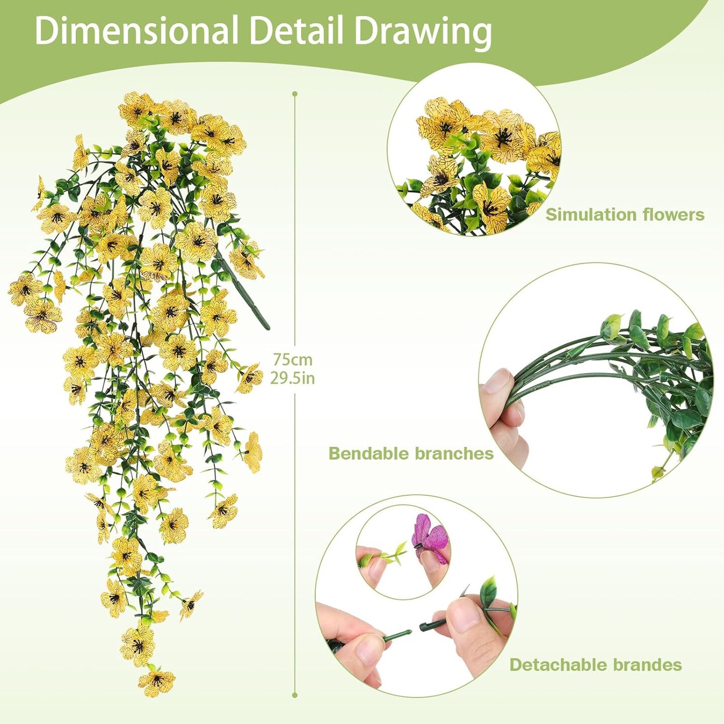 6 Bundles Artificial Hanging Flowers (Multicolor) 2.83"D x 11.13"W x 12.64"H