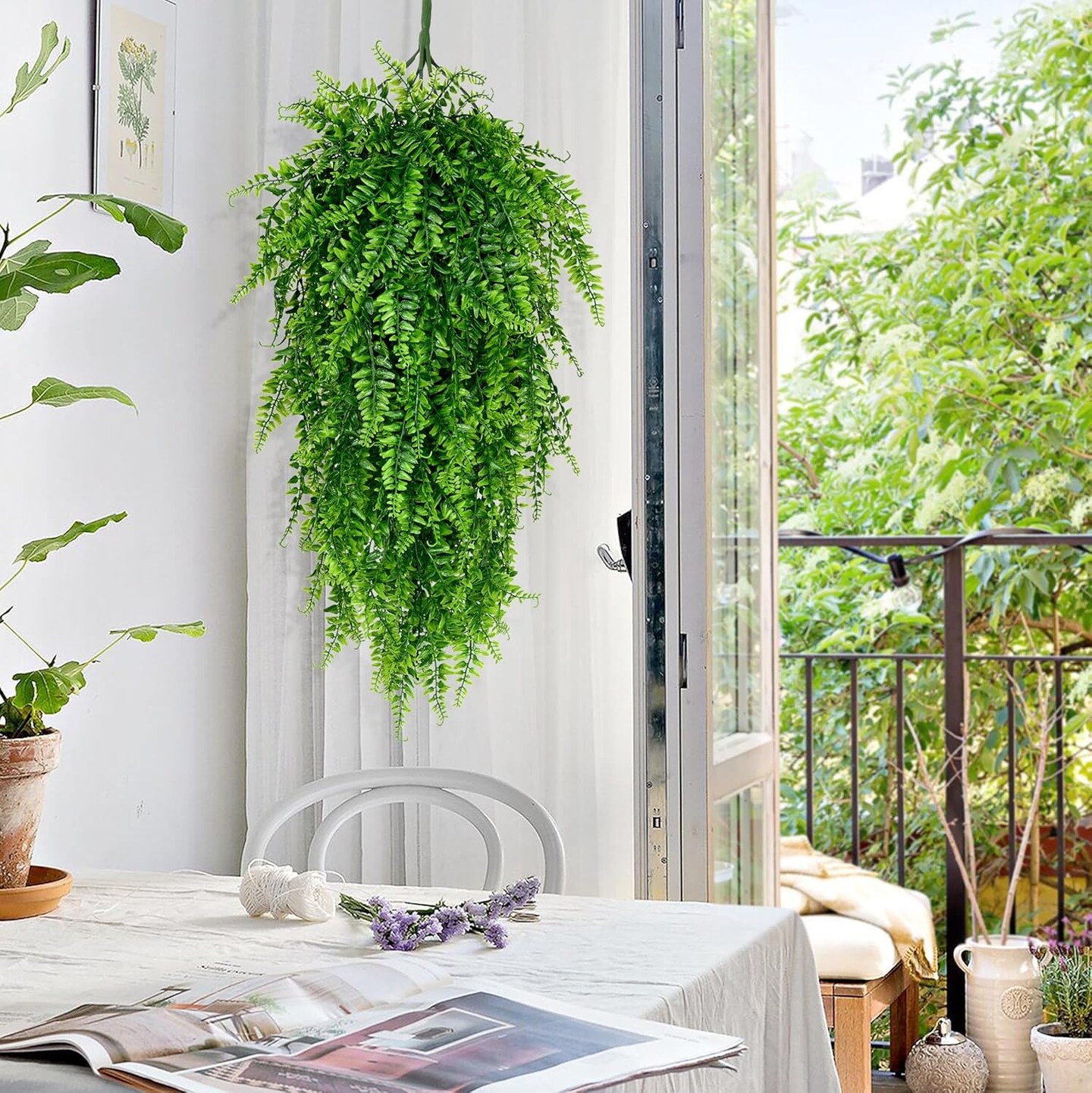 4Pcs Fake Hanging Plants Artificial Ferns for Outdoors