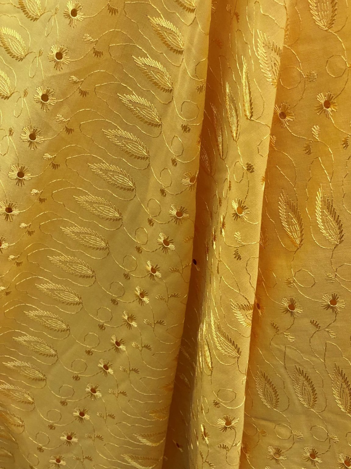 1 Yard Yellow Medium Eyelet Fabric with Double Border and Soft Medium Weight Texture 41/42 Inches Wide