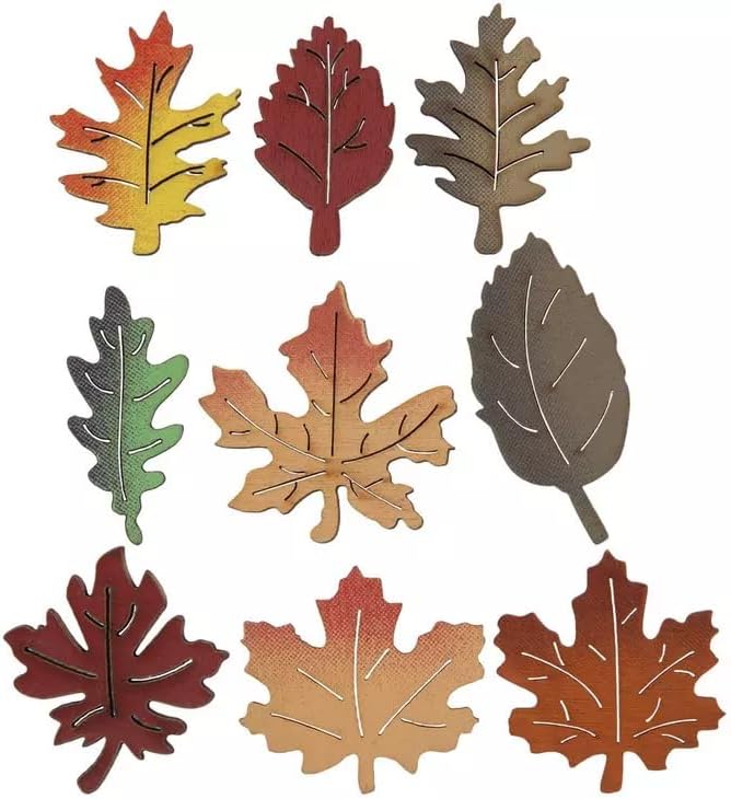 Autumn Leaves Miniature Wood Cutouts – 45 Pieces Painted Shapes for Crafts, Scrapbooking, Home Decor, and DIY Projects