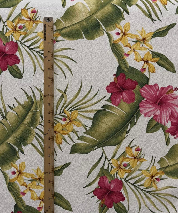 1 Yard Hibiscus Banana Leaf Upholstery Fabric 100% Cotton, 56-58 Inches Wide
