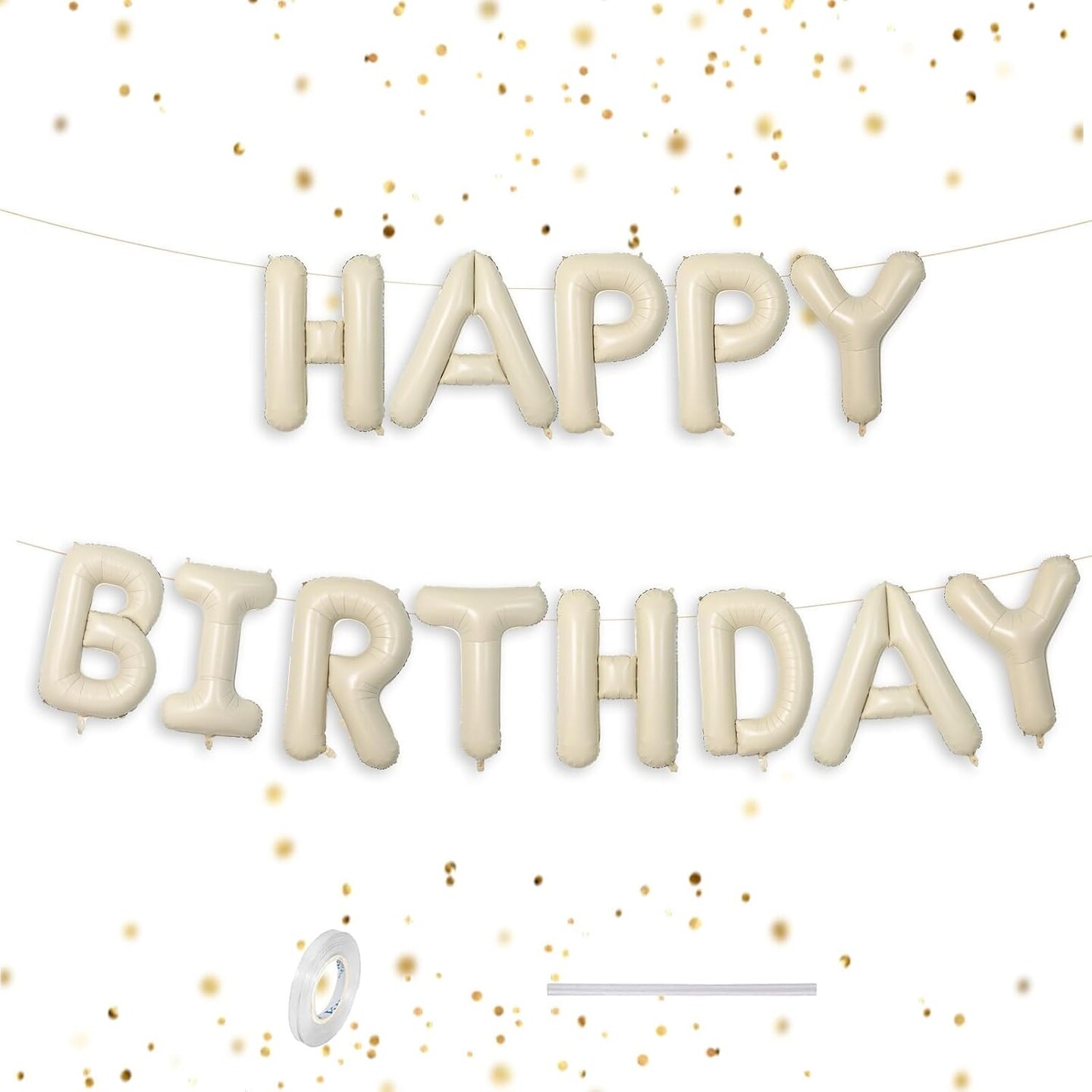 Cream Happy Birthday Balloons Banner | 16-Inch Foil Letters, Reusable Birthday Sign for Men, Women, Boys & Girls Party Decorations (Cream)