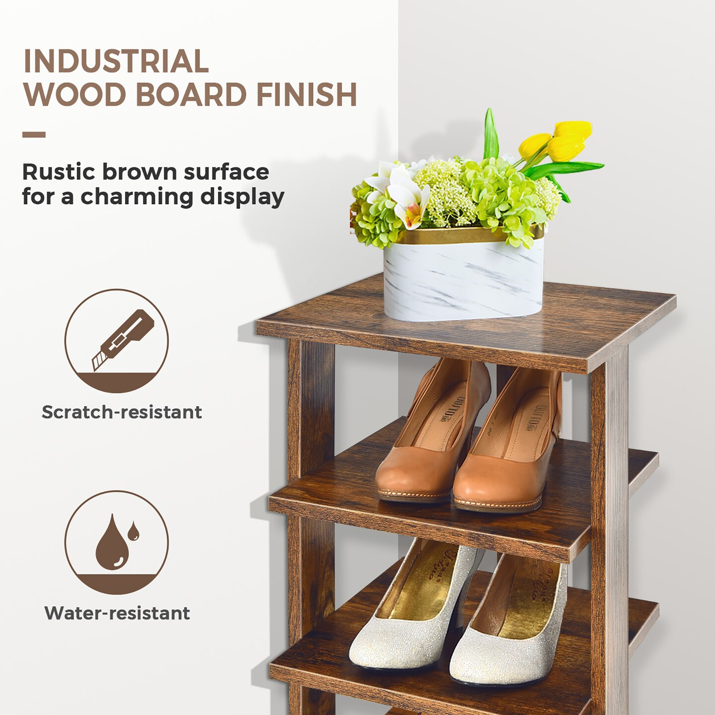 Costway 7-Tier Shoe Rack Free Standing Shelf Storage Tower Rustic Brown