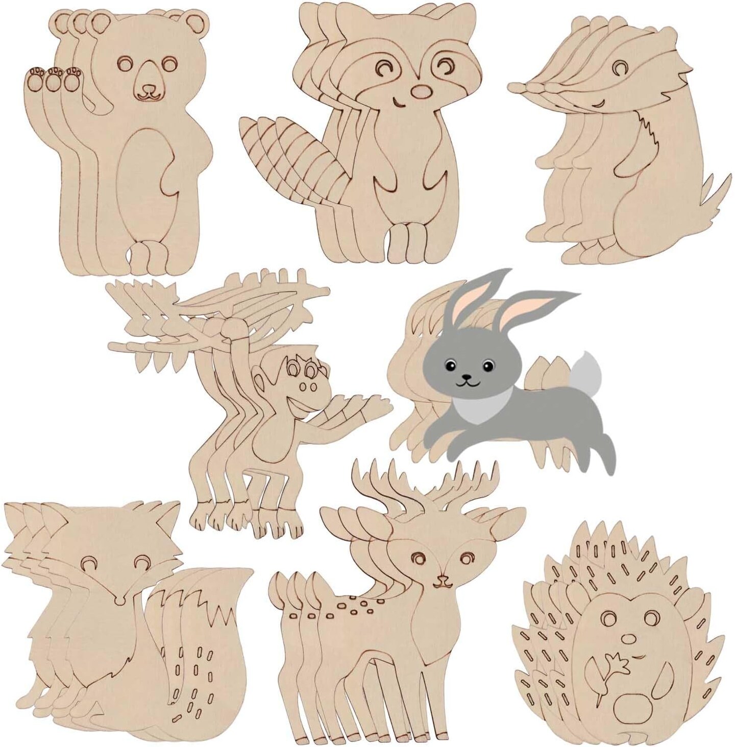 24 Pcs Wooden Crafts to Paint,Unfinished Wooden Jungle Animal Cutouts