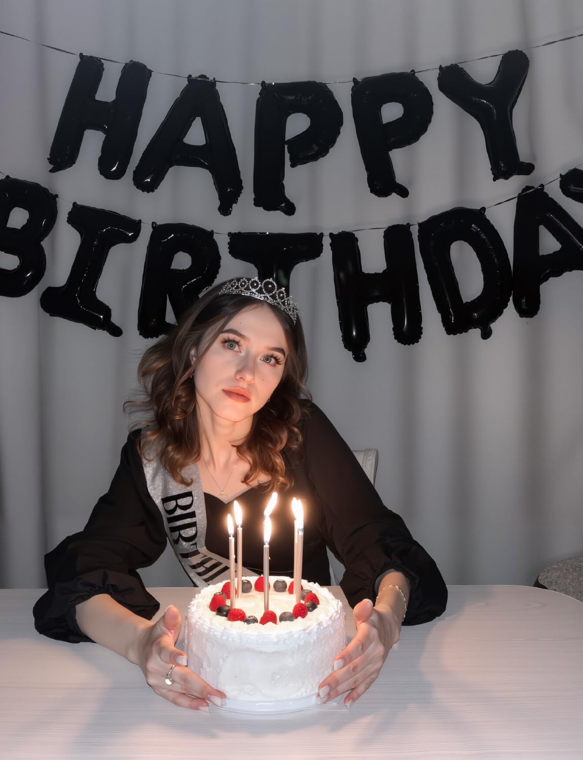Black Happy Birthday Banner Foil Balloons