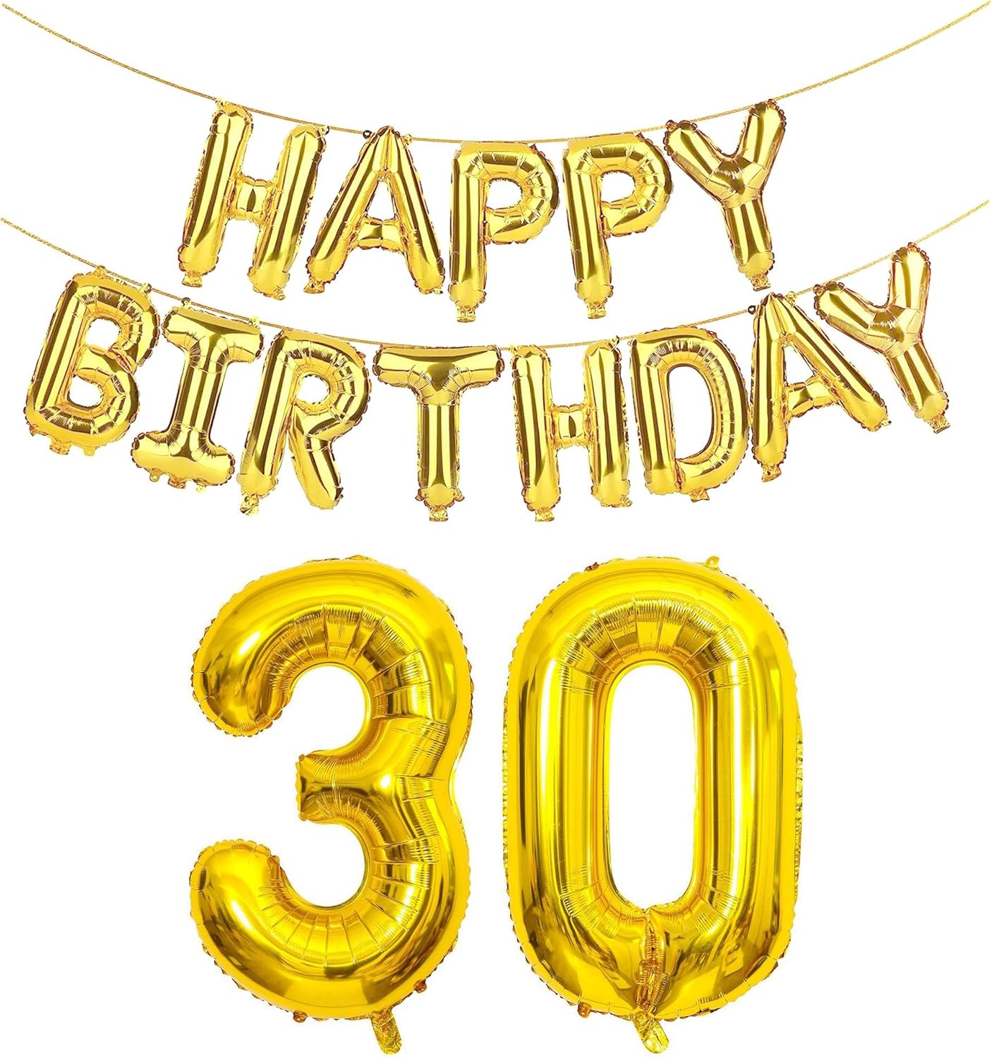 30th Birthday Decorations – Gold Jumbo Number 30 Foil Balloons with 16” Gold “Happy Birthday” Banner for Him & Her, 30 Years Old Party Supplies (Gold)