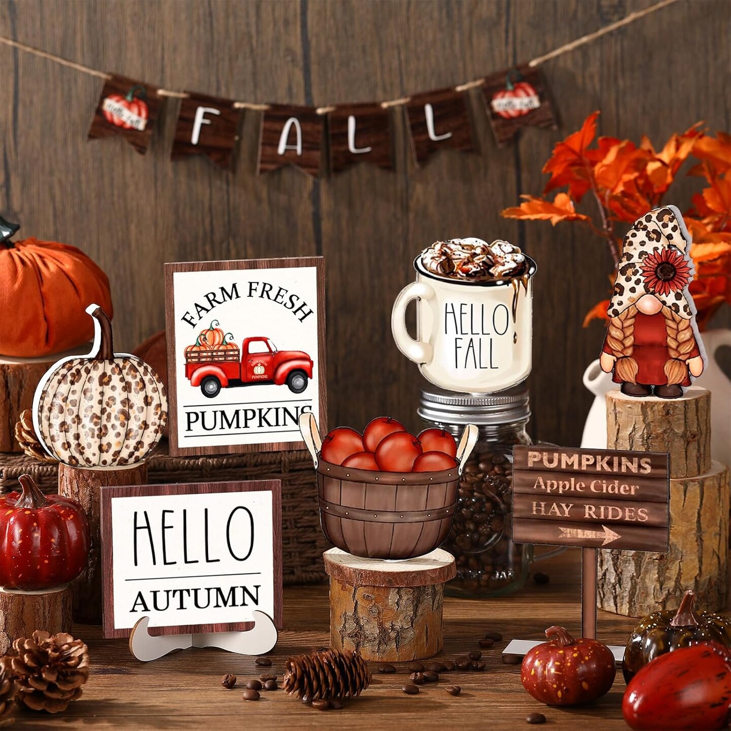 13 Pcs Fall Tiered Tray Decor Set Thanksgiving