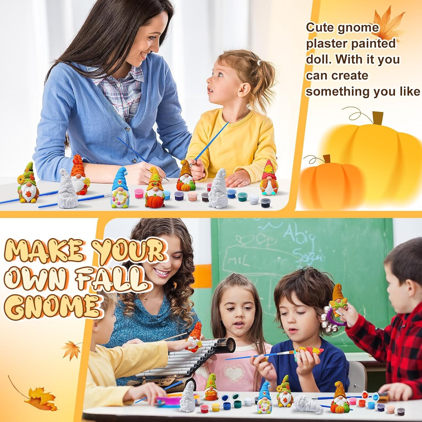 8 Pcs Fall Gnome Ceramics to Paint Pumpkin Ready to Paint Your Own Ceramic Gnome
