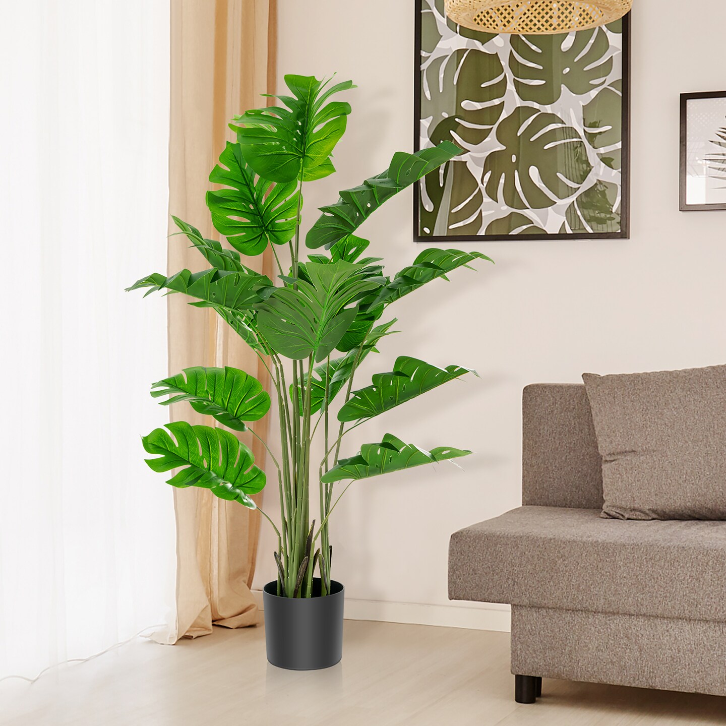 Costway 5FT Artificial Tree Faux Monstera Deliciosa Plant for Home Indoor & Outdoor