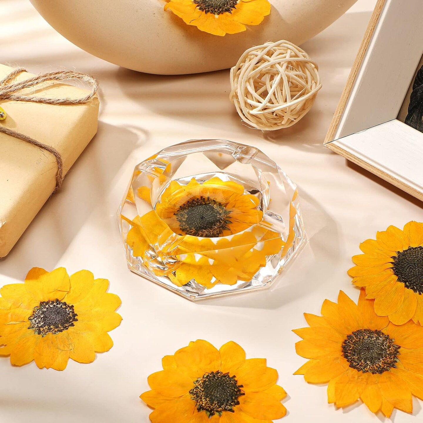 24 Pcs Dried Pressed Flowers for Resin Real Natural Sunflower Petals for Jewelry Candle Soap Making DIY Art Craft Scrapbooking Supplies(Yellow)