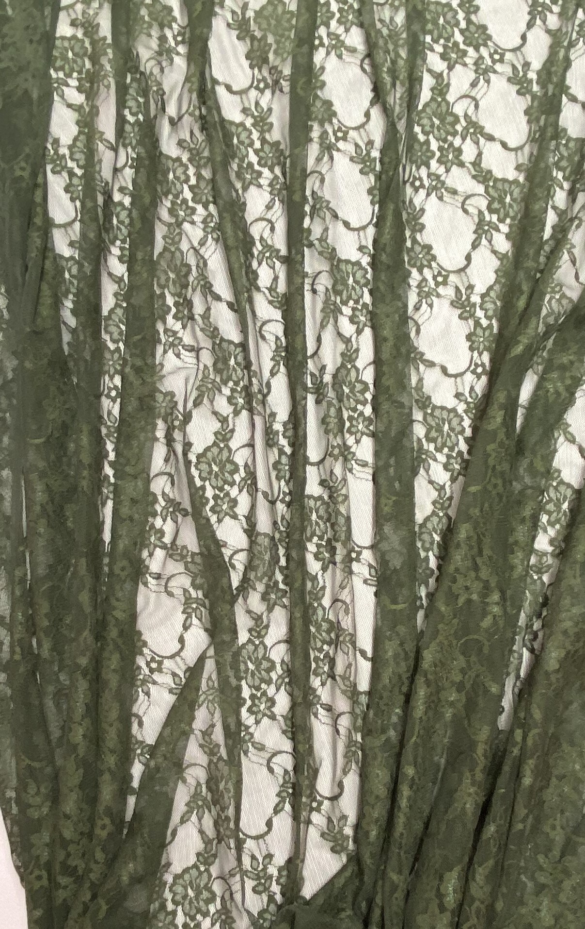 1 Yard Olive Green Shimmery Floral Lace Fabric Stretch Nylon Spandex Sheer 58/60&#x2033; Wide