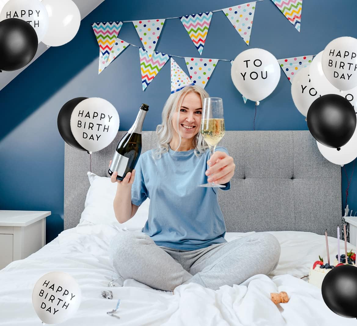 80PCS HAPPY BIRTHDAY TO YOU Balloons Black White