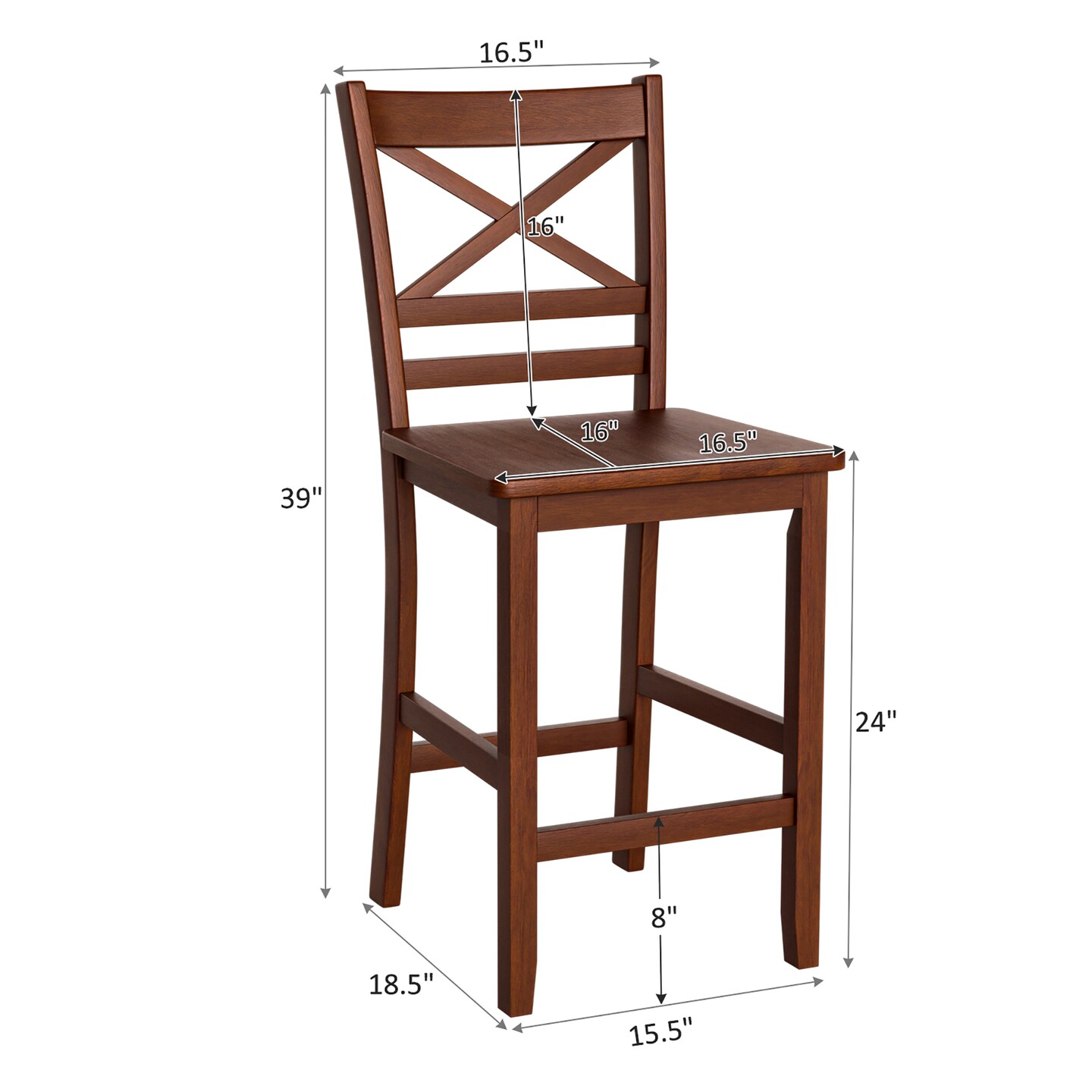 Costway Set of 4 Bar Stools 24'' Counter Height Chairs w/ Rubber Wood Legs Walnut