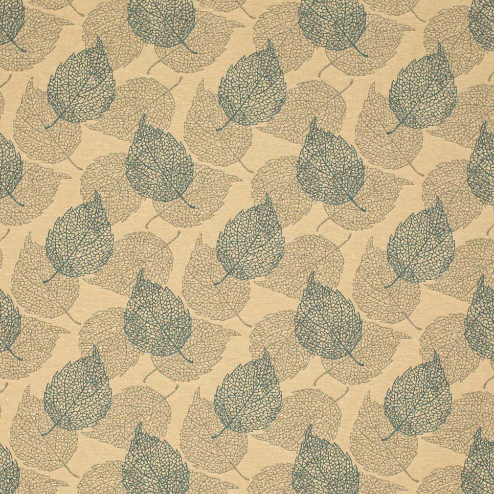 Azure - Aqua  Teal Abstract  Geometric,leaves Upholstery Fabric 54 Inches&#x22;