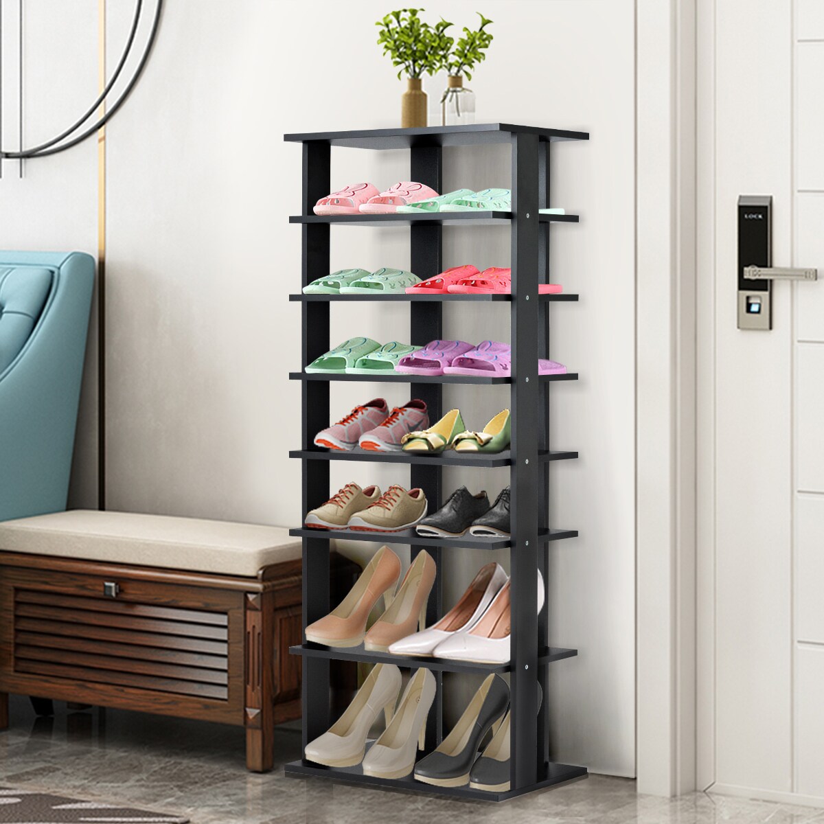 Costway Patented 7-Tier Dual Shoe Rack Practical Free Standing Shelves Storage Shelves Concise