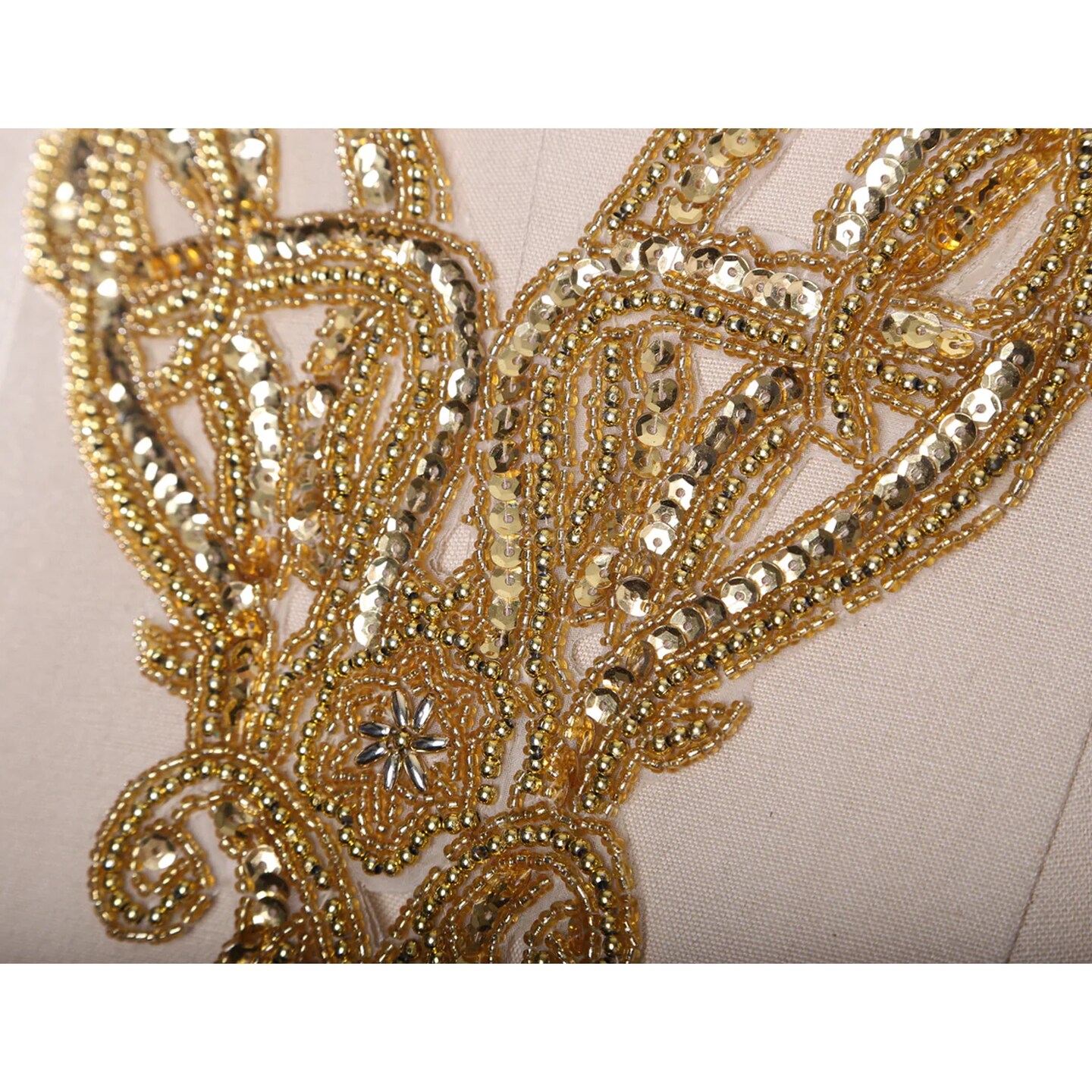 Gold Beaded Sequin Collar Applique Patch Victorian Costume Neck Trim