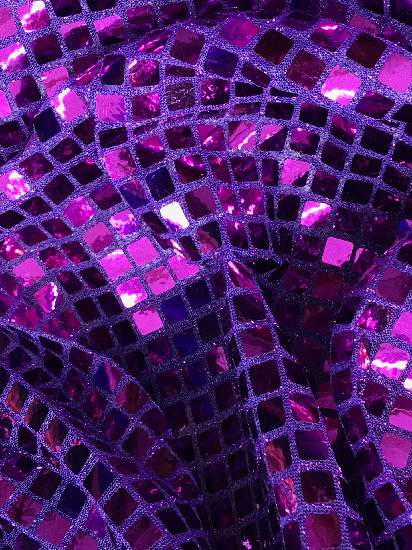 1 Yard Vibrant Purple Square Foil Sequin Mesh Fabric For Costumes Decor DIY 42&#x2033; Wide