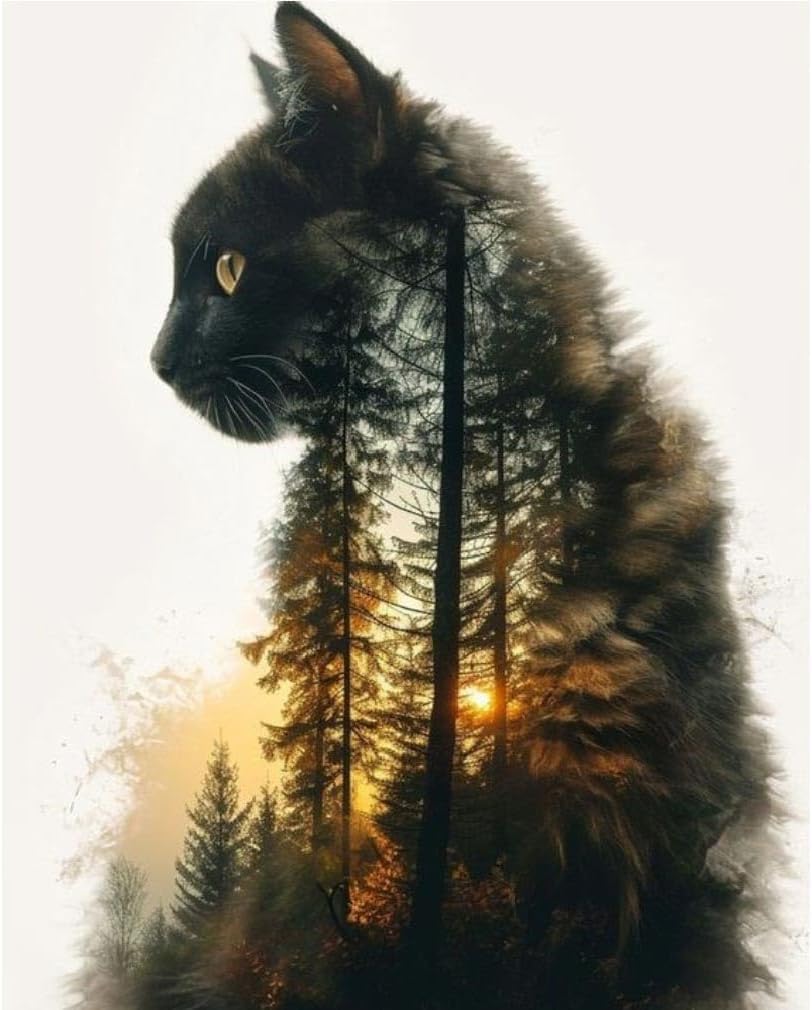 Forest Cat Paint by Numbers Kit for Adults – DIY Animal Acrylic Painting on Canvas, Beginner-Friendly Paint-by-Number Art for Gifts & Home Wall Décor, 16x20 Inch